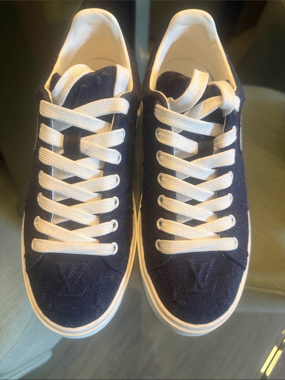 AUTHENTIC LOUI VUITTON Navy DENIM Low-Top Sneakers with White Laces